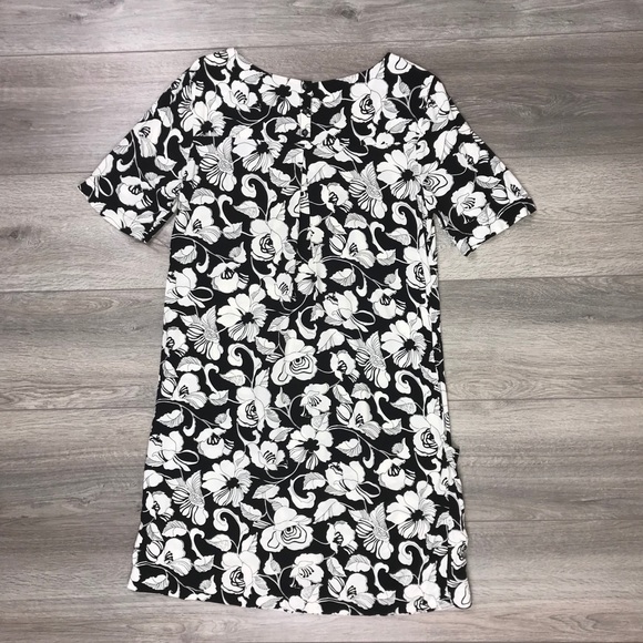 Maeve Short Sleeve Dress Floral Black White Size 8 - Picture 9 of 9